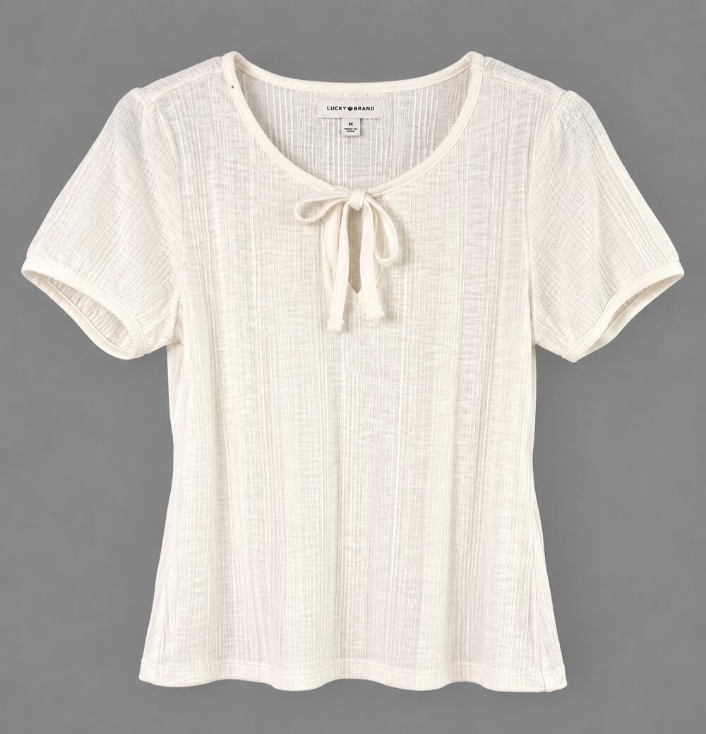 Free Assembly Juniors Ivory Ribbed Knit Tie Neck Top Size S